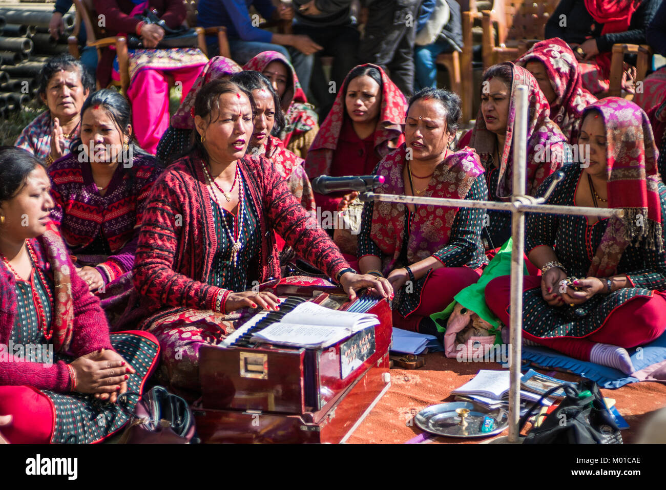 Woman play harmonium, Nepal, Asia Stock Photo Alamy