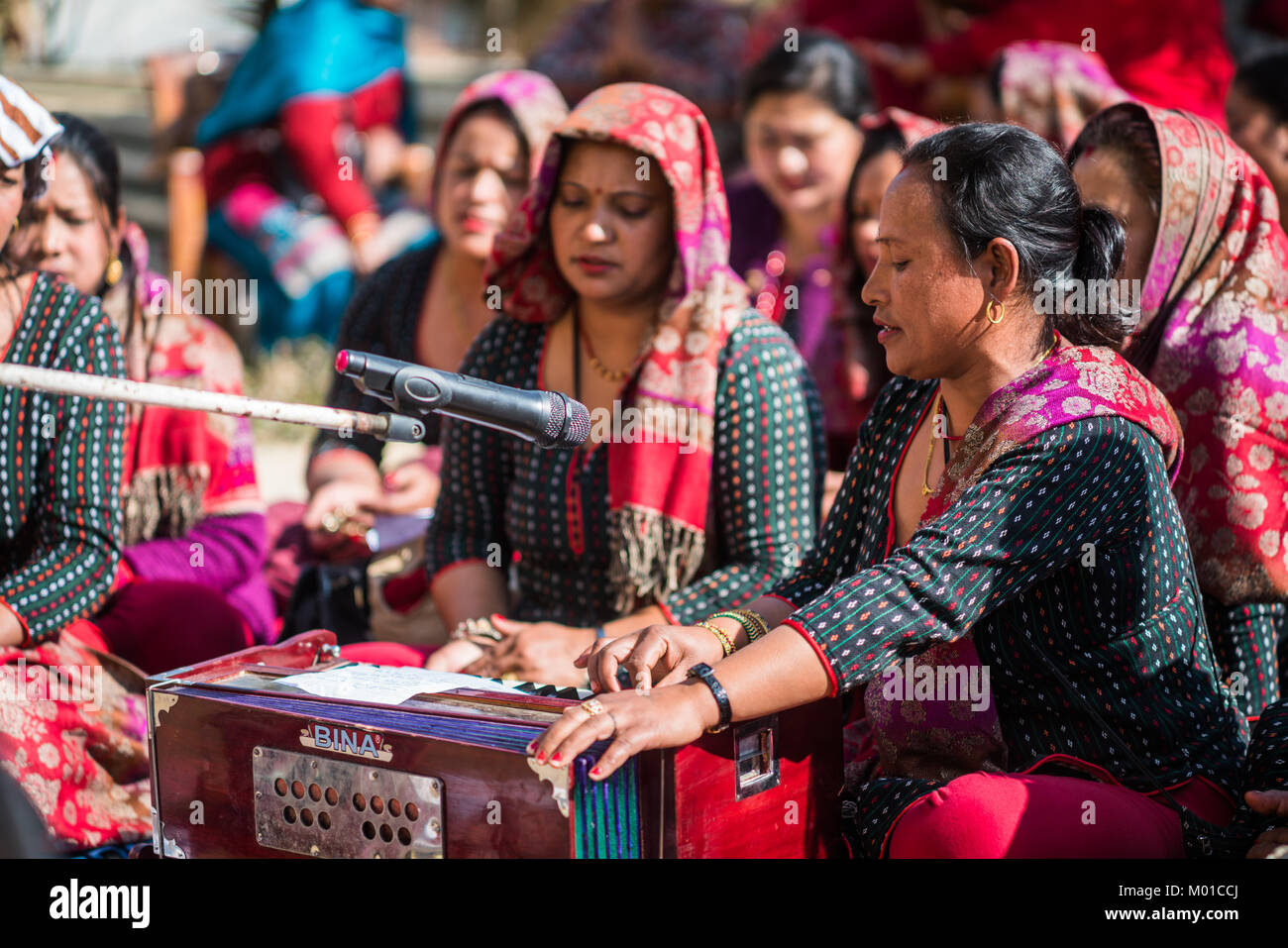 Woman play harmonium, Nepal, Asia Stock Photo Alamy