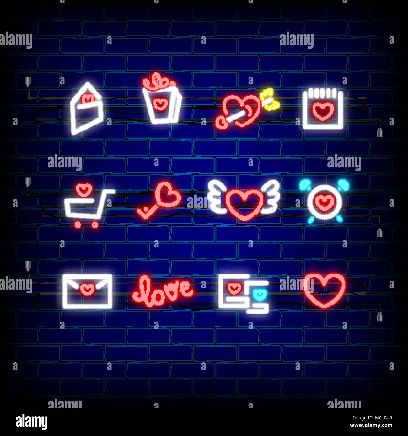 Neon happy Valentines Day set icon Stock Vector Image & Art - Alamy