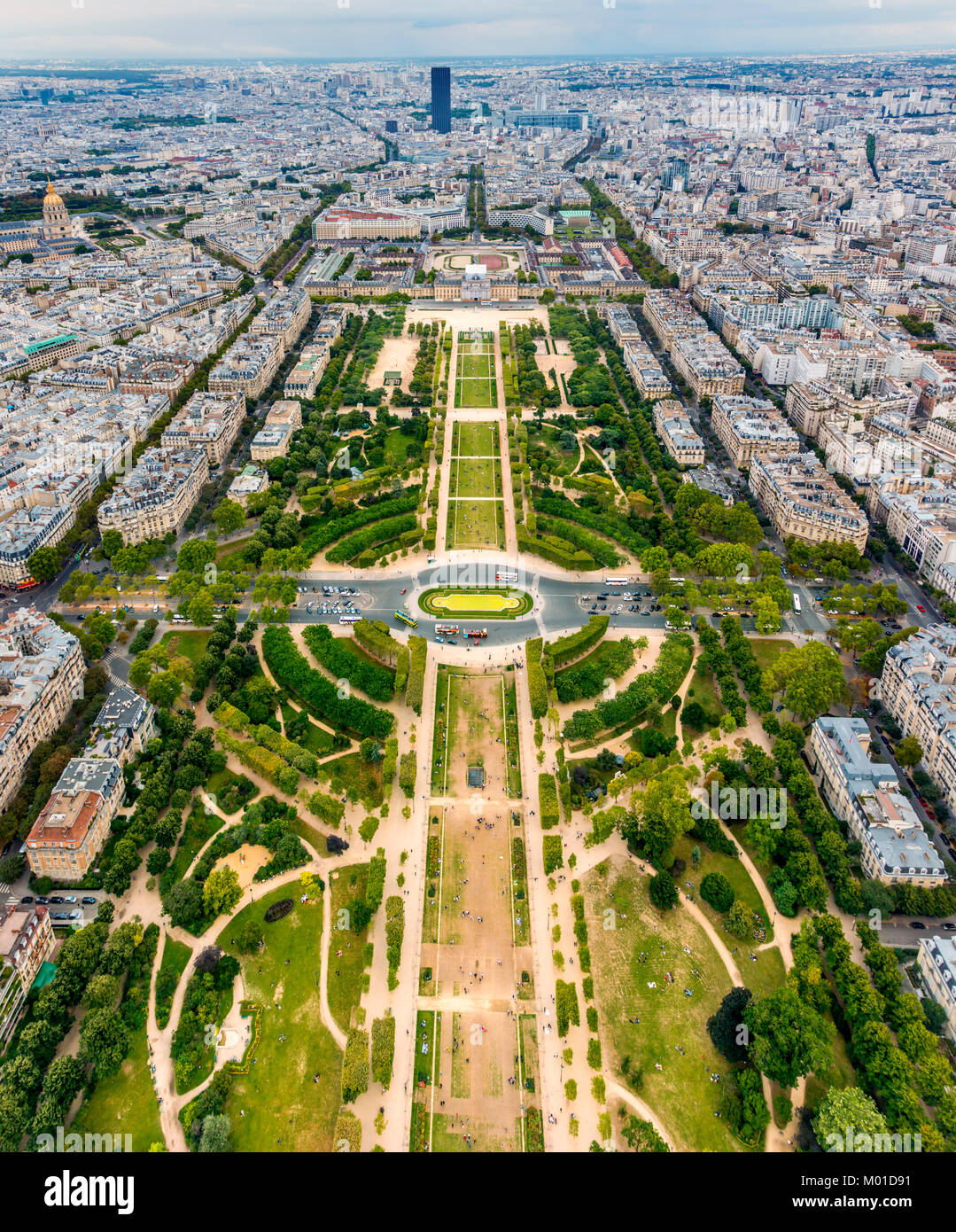 From above aerial view to Champ de Mars Paris, France Stock Photo
