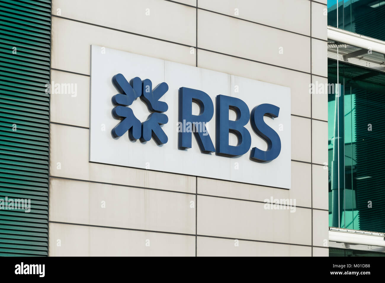 RBS Royal Bank of Scotland sign outside the Mortgage Centre in Greenock, Inverclyde, Scotland, UK Stock Photo