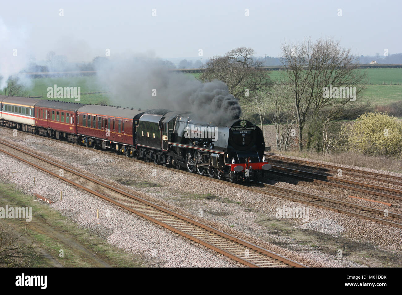 LMS Pacific Steam Locomotive No. 6233 Duchess of Sutherland at Bolton Percy, 10th April 2010 - Bolton Percy, Yorkshire, United Kingdom Stock Photo