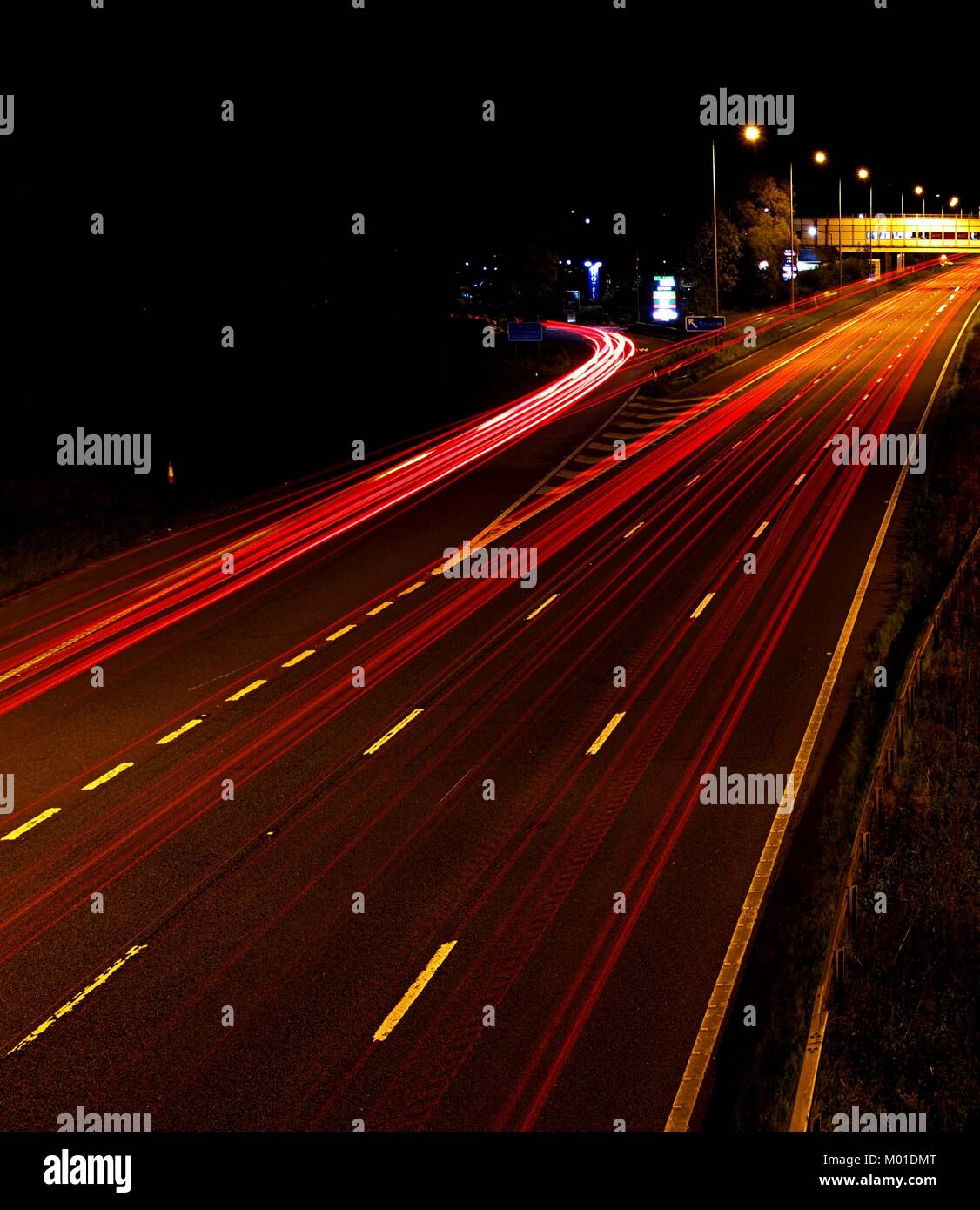 Red Light Trails. Taken on the M6. Stock Photo