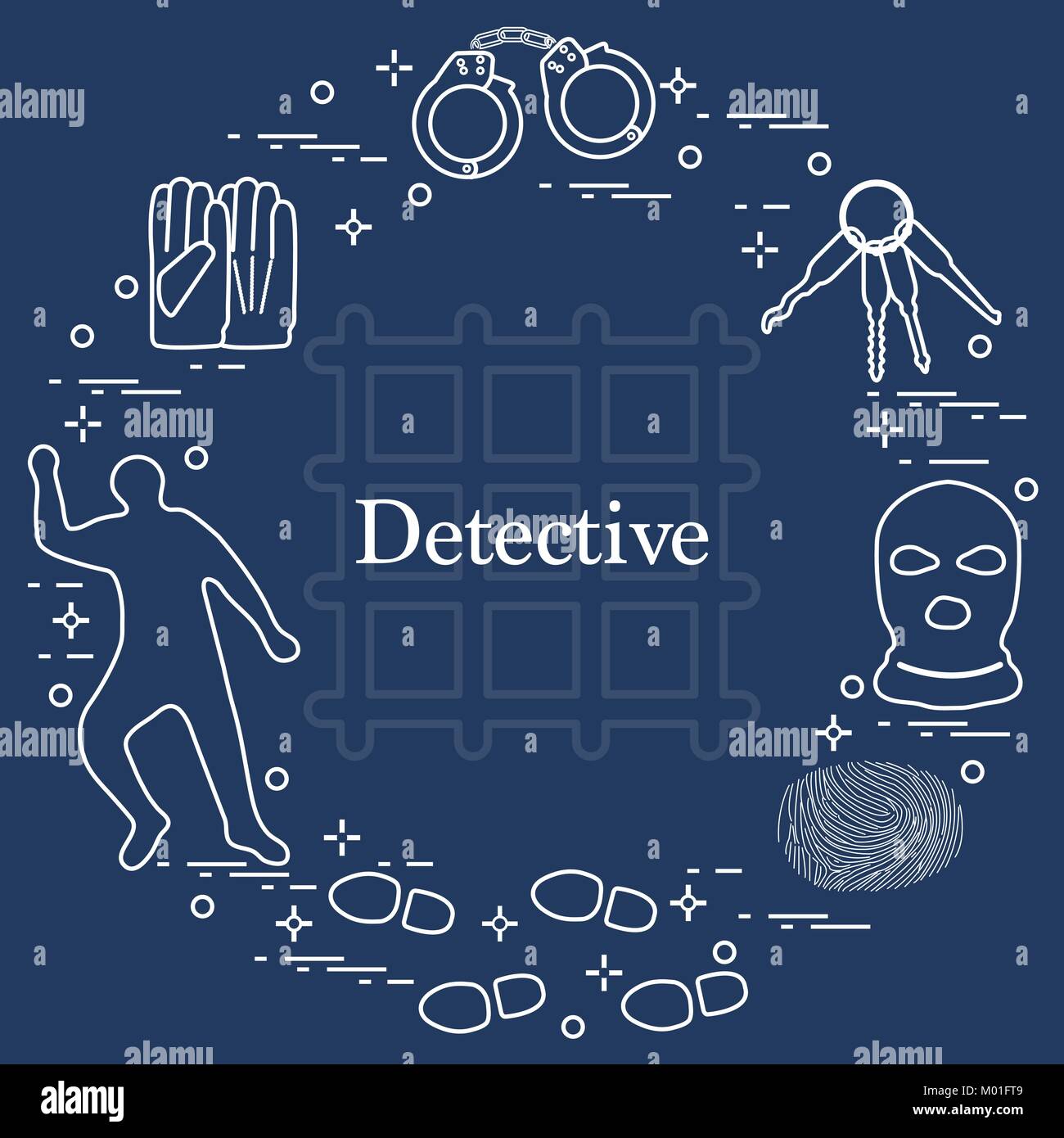 Criminal and detective elements. Crime, law and justice vector icons ...