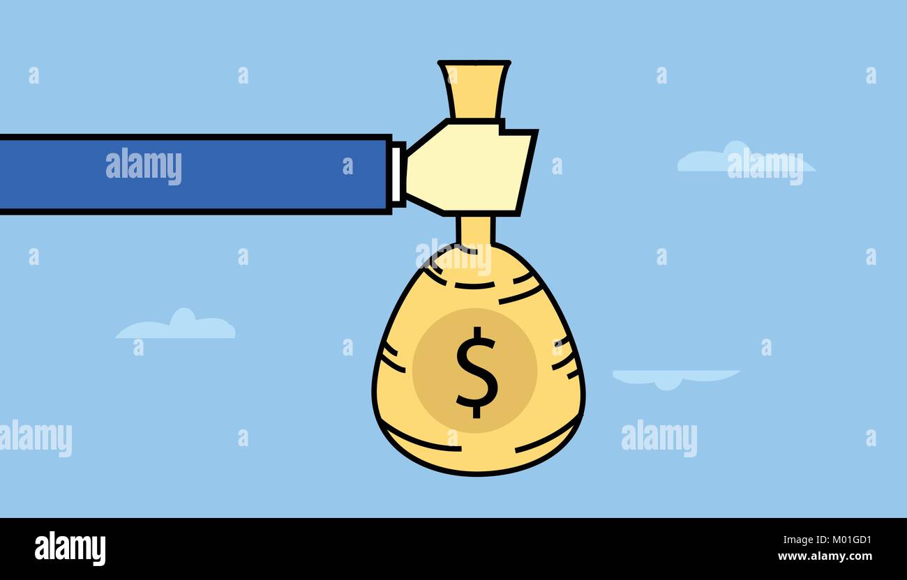 hand holding bag of money with dollar sign with vector line style art ...