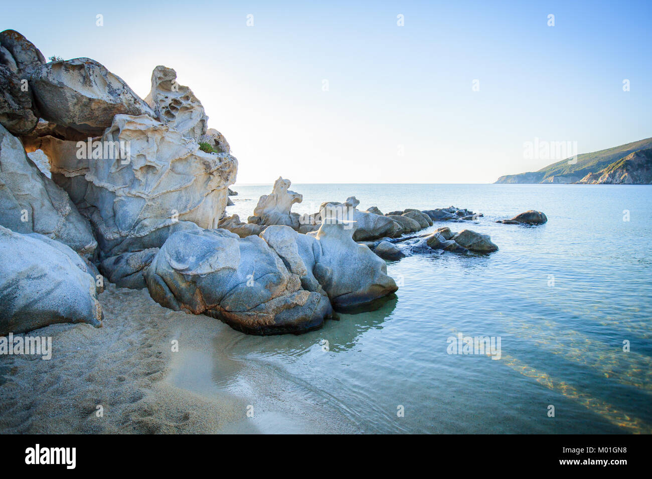 Summer travel vacation, rocks shore sand beach, beautiful color in ...