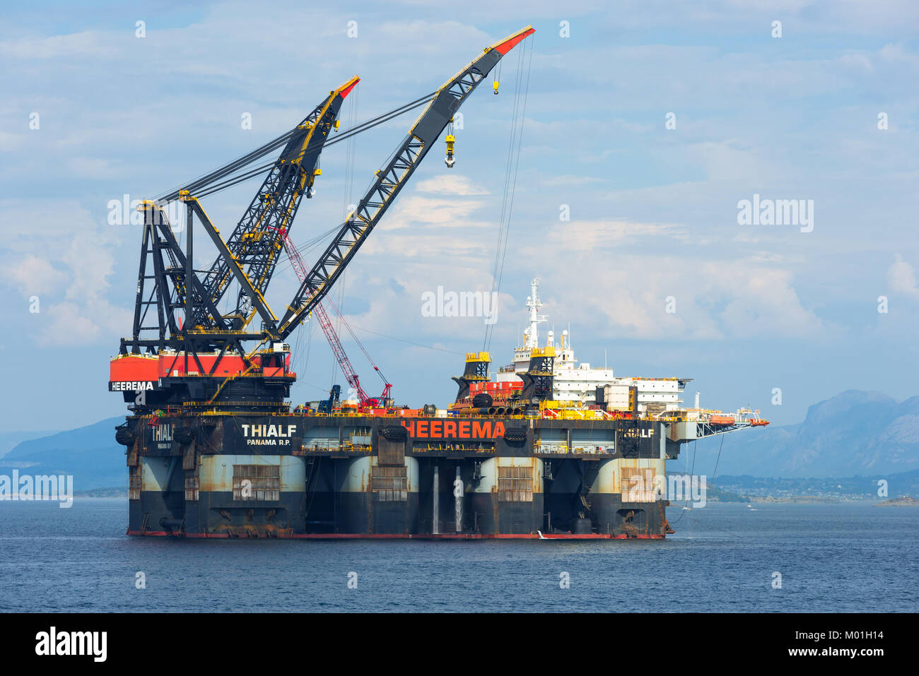 Oil rigs off the coast of Norway near Stavanger. Stock Photo