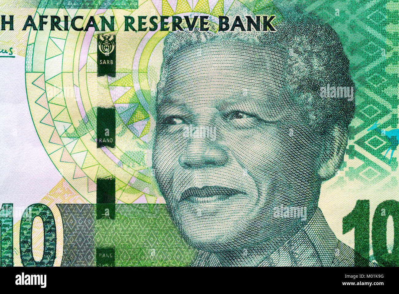 Biella, Italy - October 29, 2017. Banknote with Nelson Mandela portrait. South African Reserve Bank Stock Photo