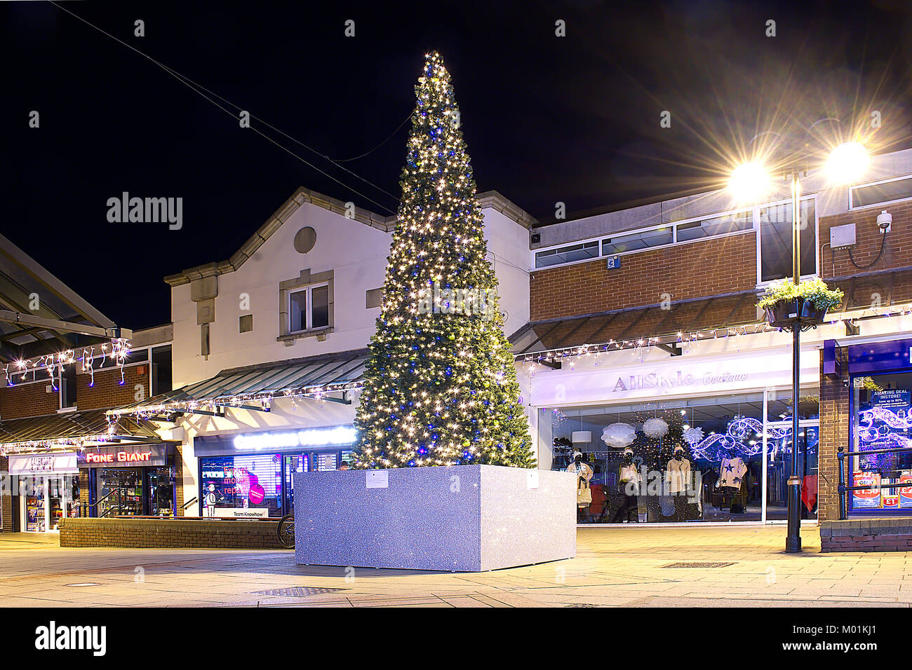 Christmas tree on Lichfield high street at night,Lichfield