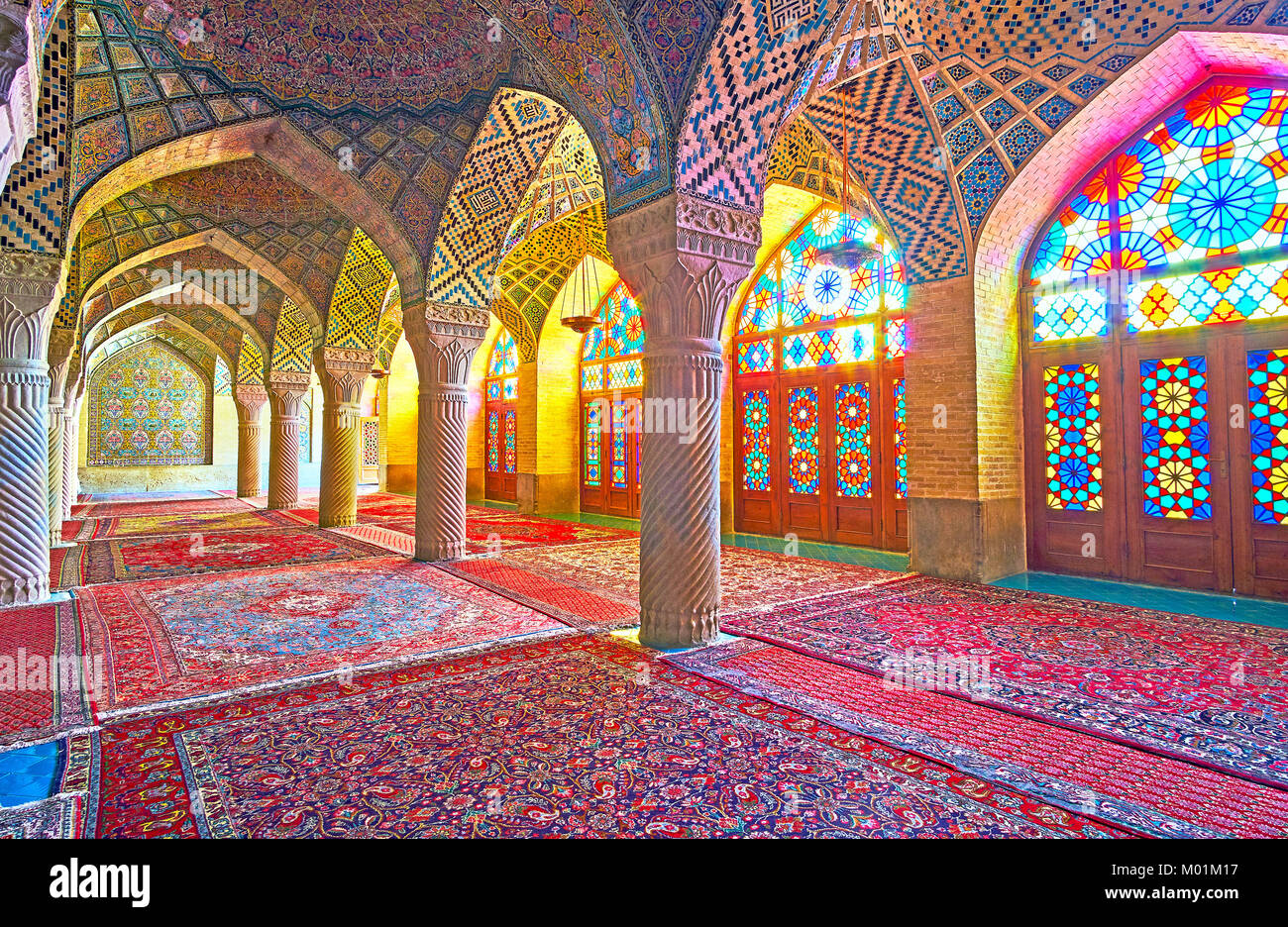 SHIRAZ, IRAN OCTOBER 12, 2017 The Pink mosque with its amazing