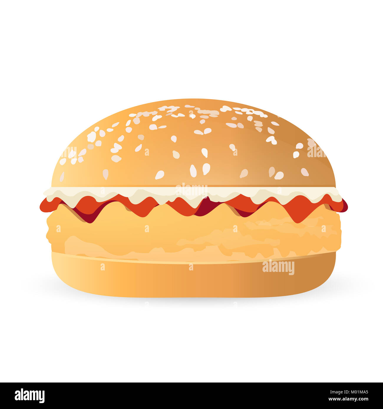 bacon and cheese chicken burger illustration isolated over white Stock