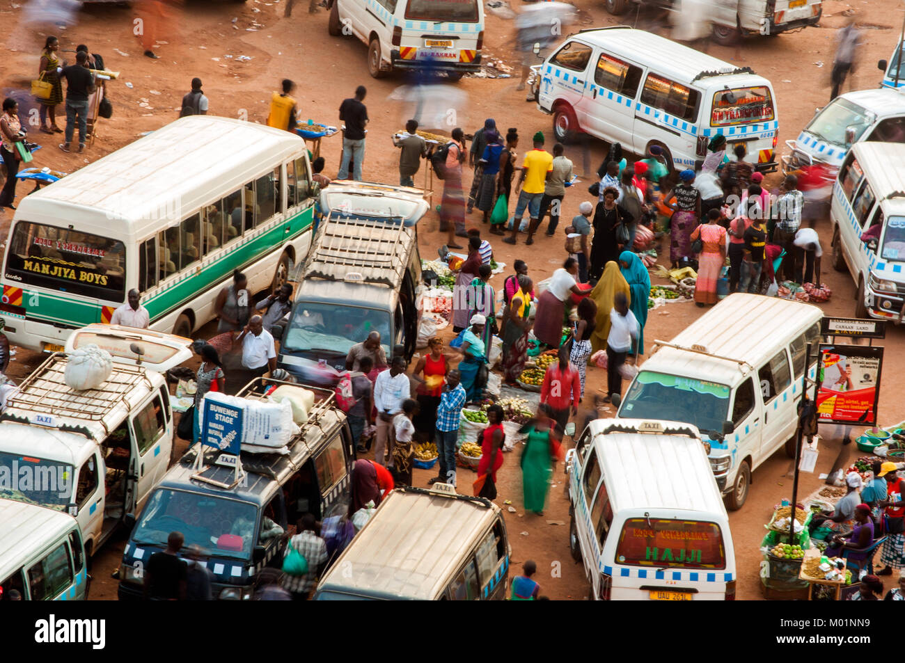 Aerial view of old taxi park, or mini-bus station, Kampala, Uganda Stock Photo