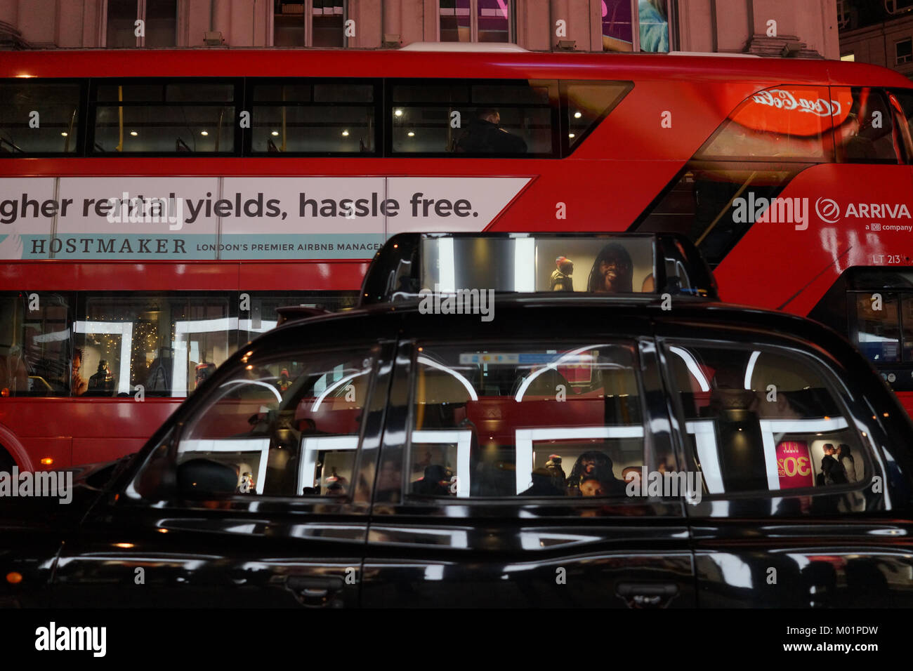 London bus and London black taxi cab Stock Photo