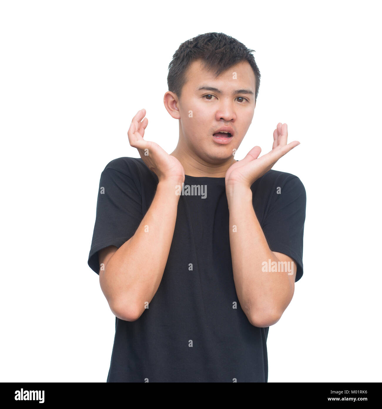 Young man screaming isolated on white background with clipping path.handsome gay men make faces. Emotions and people concept Stock Photo