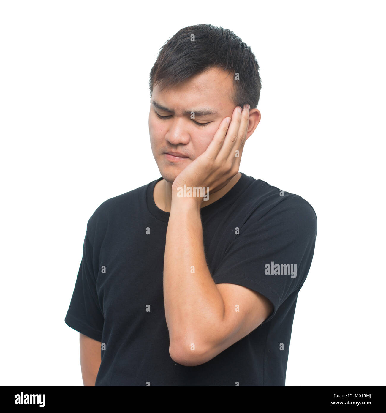 emotions and people concept - asian man has toothache  isolated on white background with clipping path Stock Photo