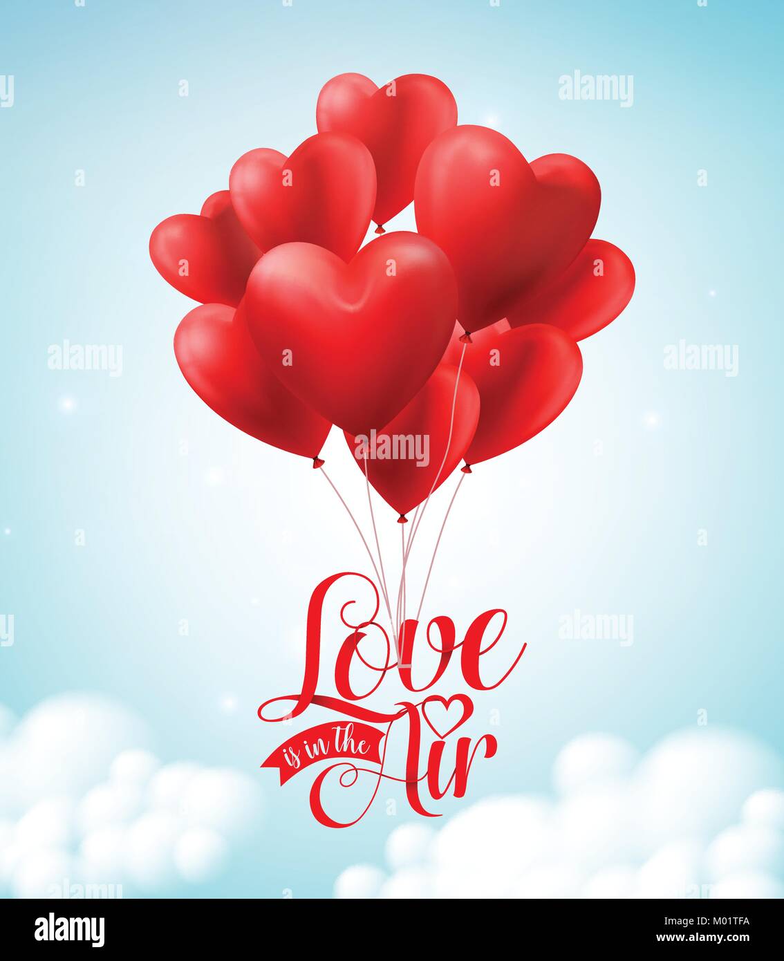 Valentines red heart balloons vector poster design with floating love ...