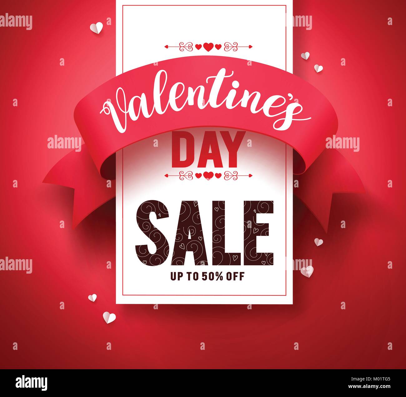 Valentines day sale text vector banner design with ribbon and hearts ...