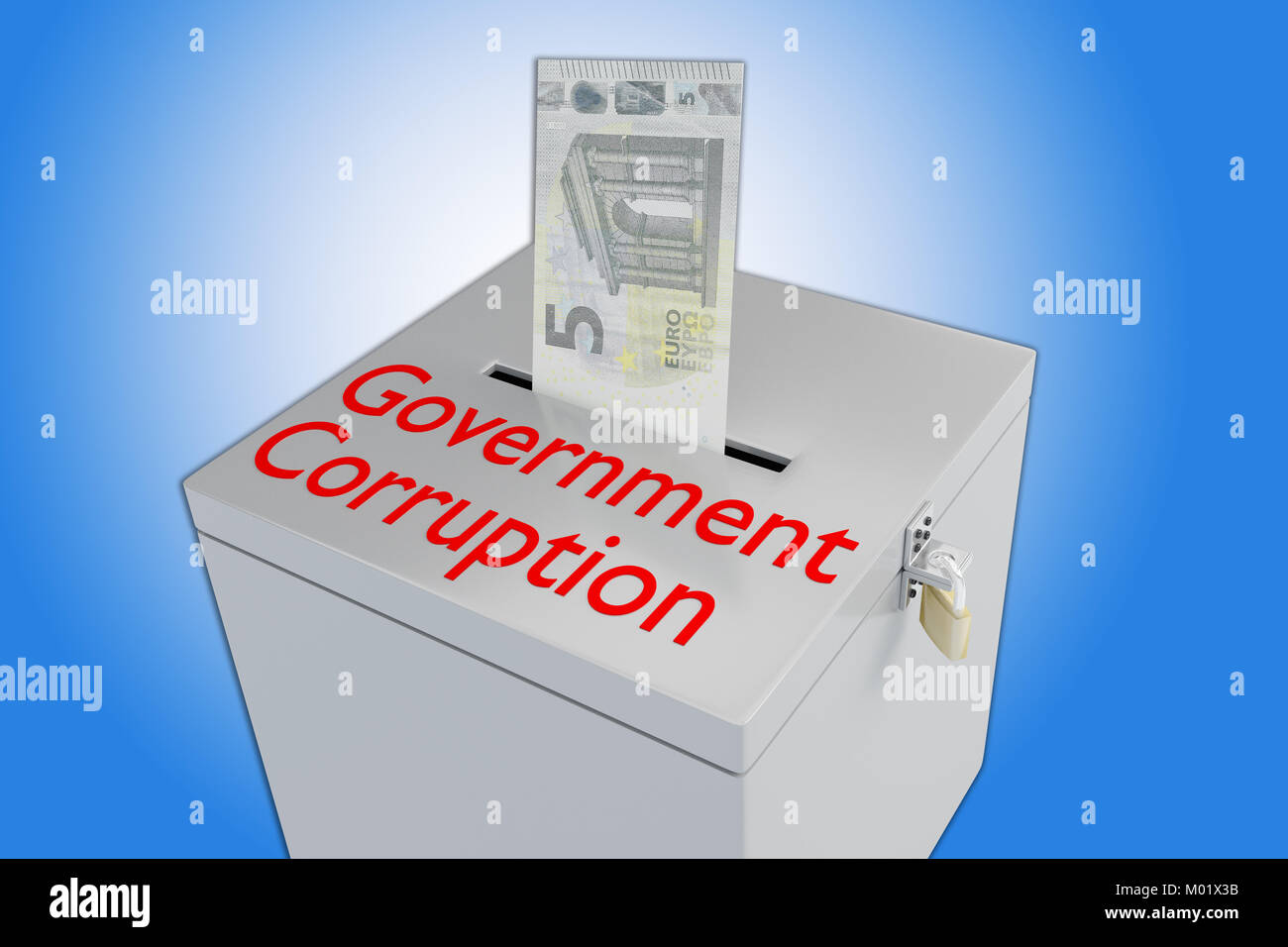 3D illustration of Government Corruption script on a ballot box, and a ...