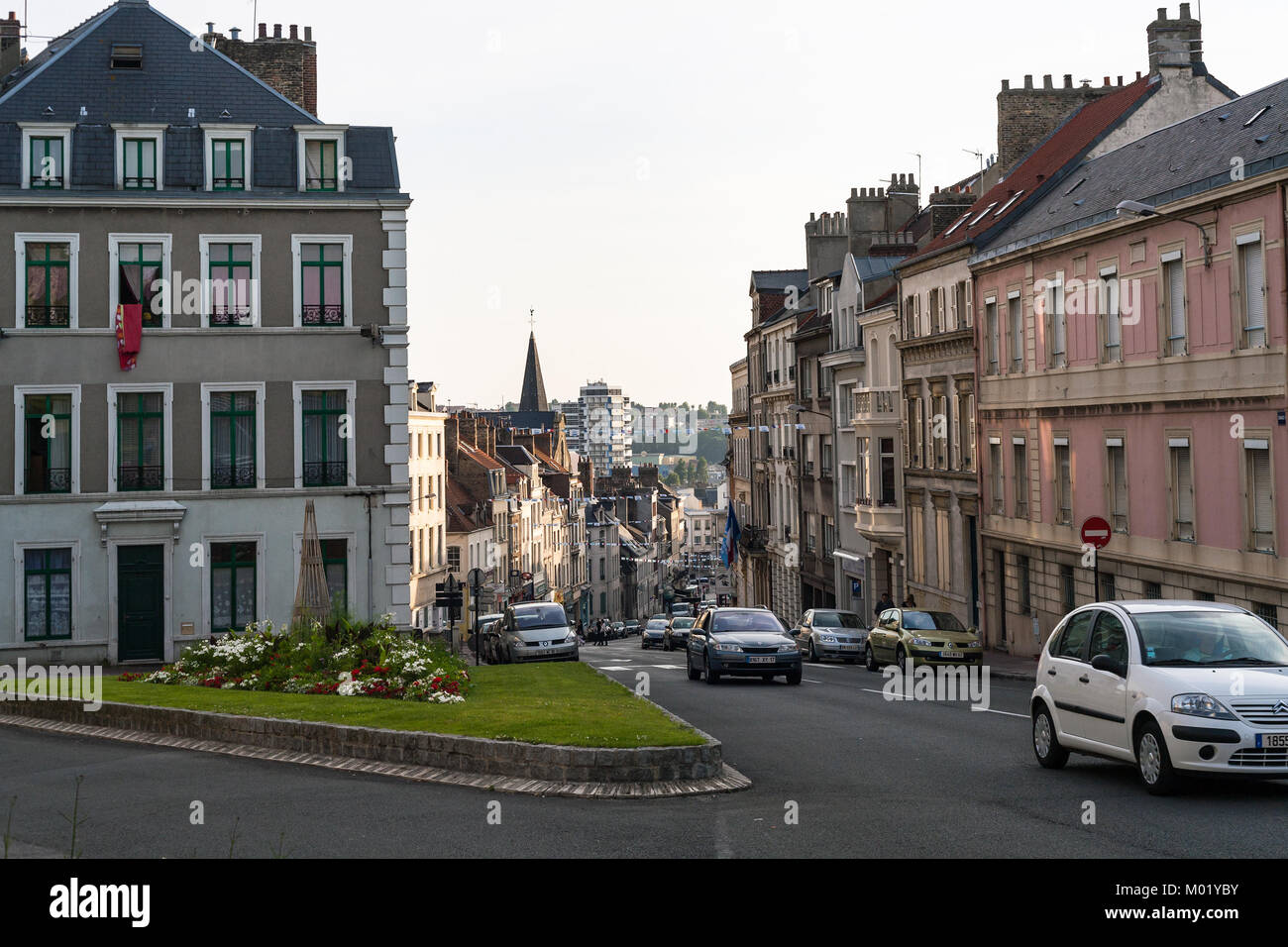 BOULOGNE-SUR-MER, FRANCE - JUNE 30, 2010: car traffic on street Grande Rue in summer evening. Boulogne is a coastal city in department of Pas-de-Calai Stock Photo