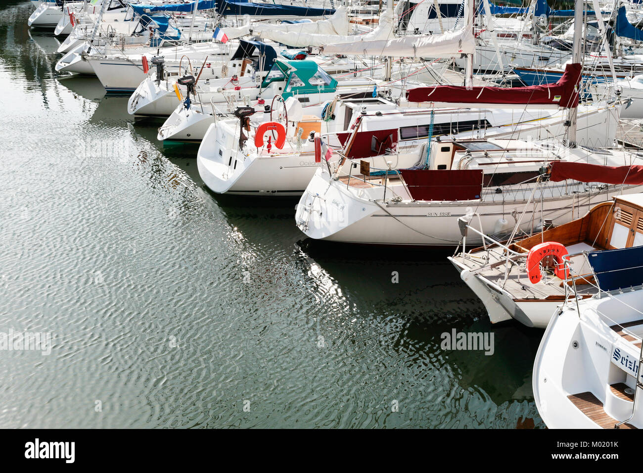 PAIMPOL, FRANCE - JULY 6, 2010: boat in port of Paimpol city. Paimpol is a commune in the Cotes-d'Armor department in Brittany on coast of English Cha Stock Photo