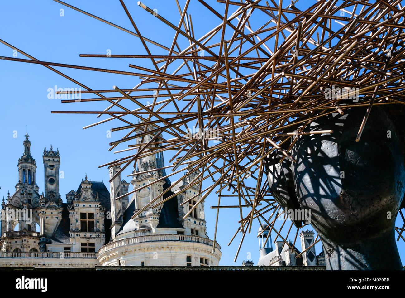 CHAMBORD, FRANCE - JULY 7, 2010: modern sculpture near castle Chateau de Chambord. Chambord is the largest chateau in the Loire Valley, it was built a Stock Photo
