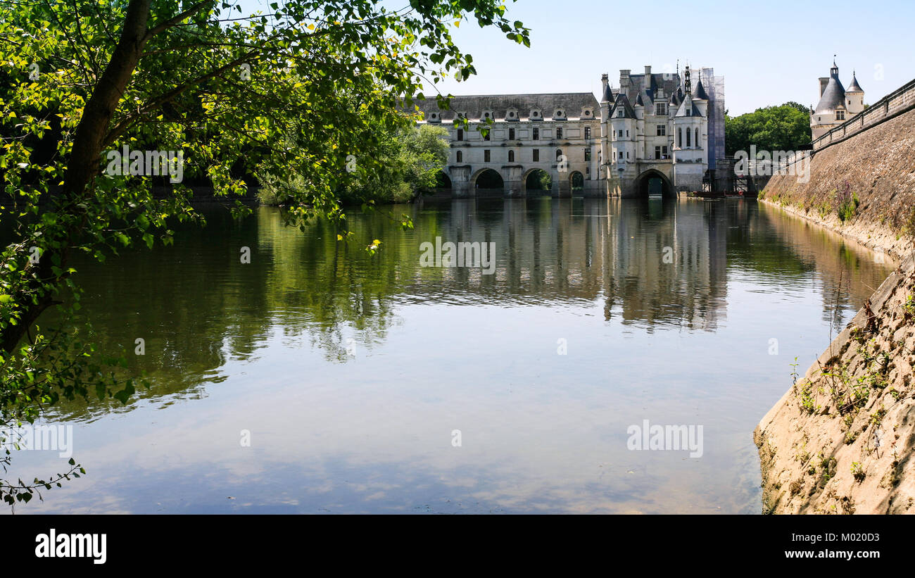 CHENONCEAUX, FRANCE - JULY 8, 2010: view of Chateau de Chenonceau on Cher river. The current palace was built in Indre-et-Loire departement of Loire V Stock Photo