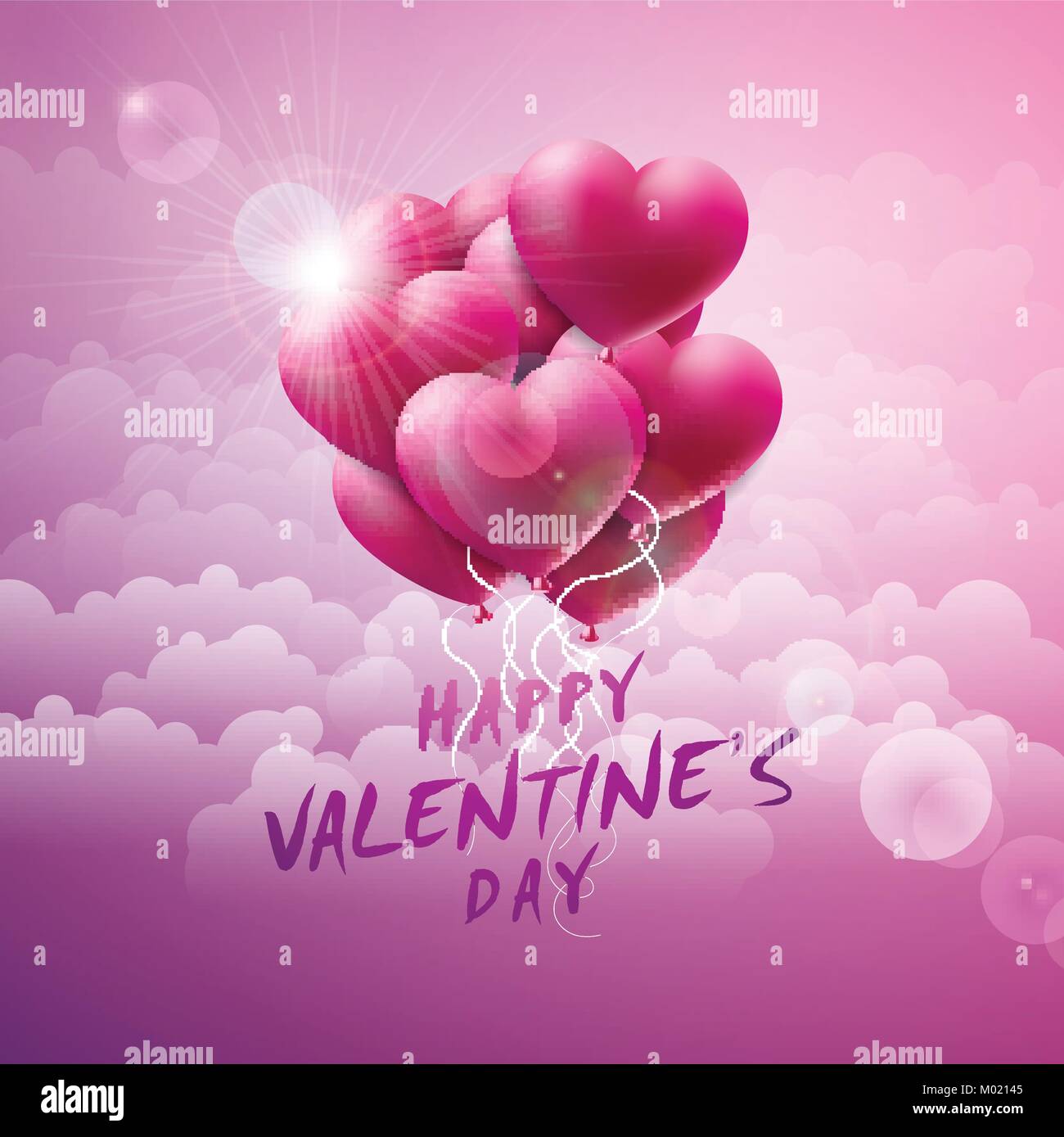 Happy Valentines Day Design with Red Balloon Heart and Typography ...