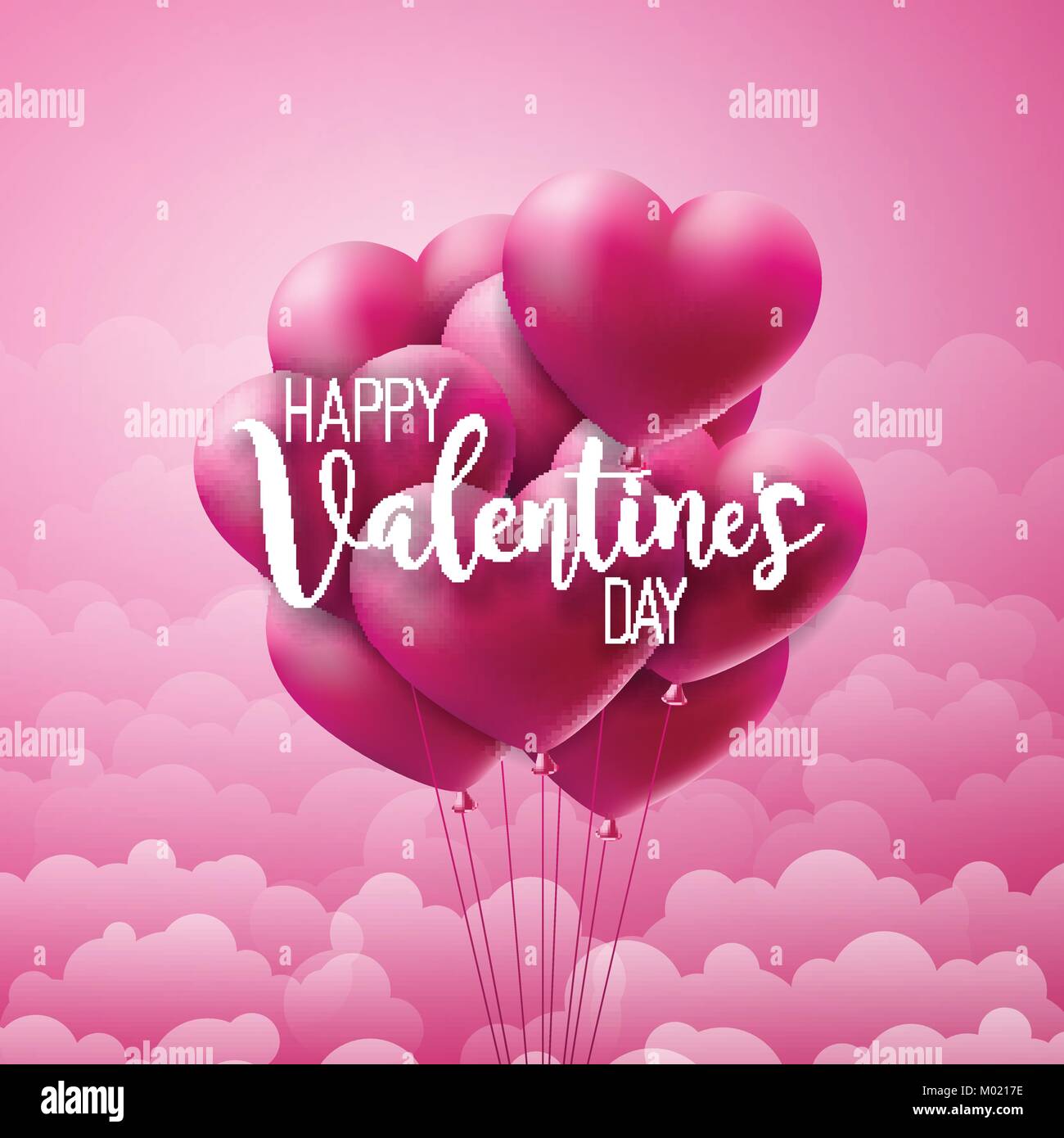 Happy Valentines Day Design with Red Balloon Heart and Typography ...
