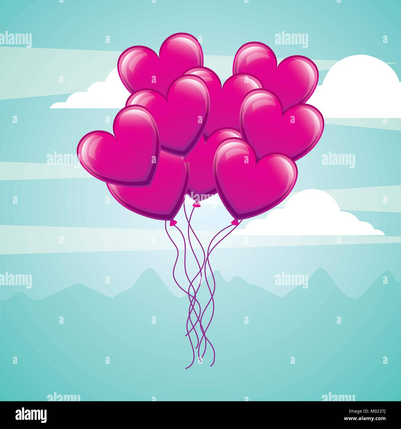 Red heart balloons with blue sky background Stock Vector Images - Alamy