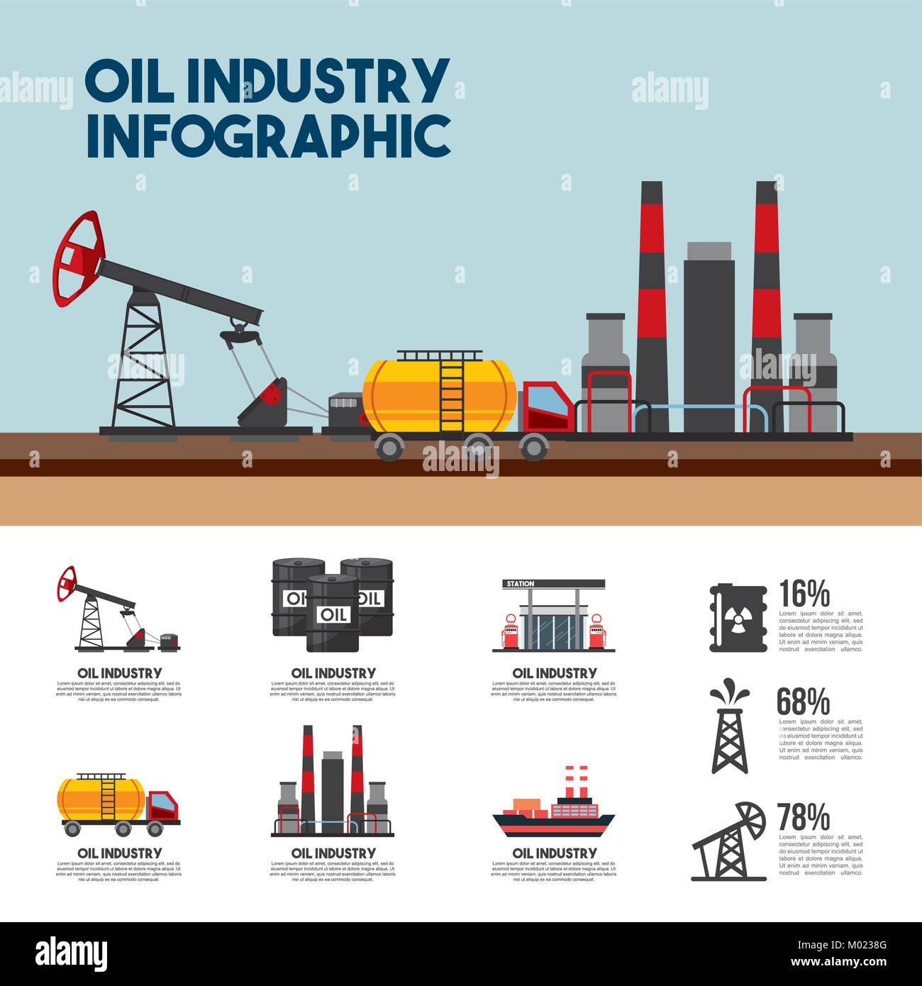 Oil Industry Infographic Refinery Plant Percent Petrol Stock Vector 