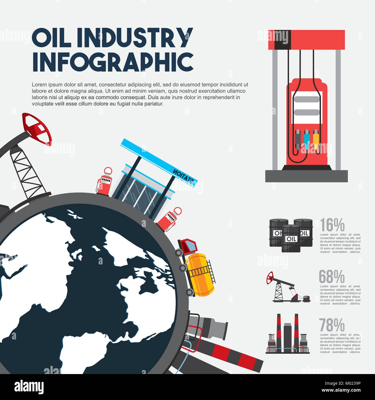 Oil Industry Infographic World Map Station Gasoline Prodcution Stock 