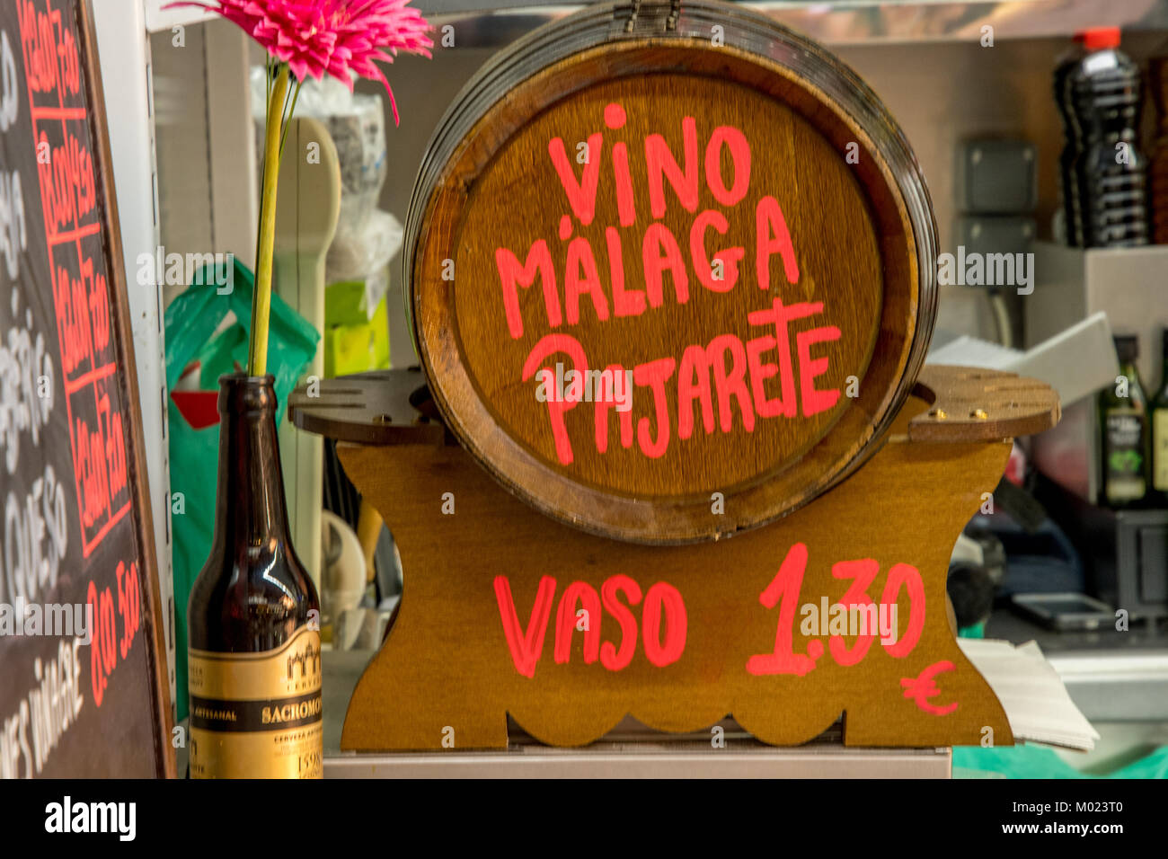 Wine cask in Malaga bar Stock Photo