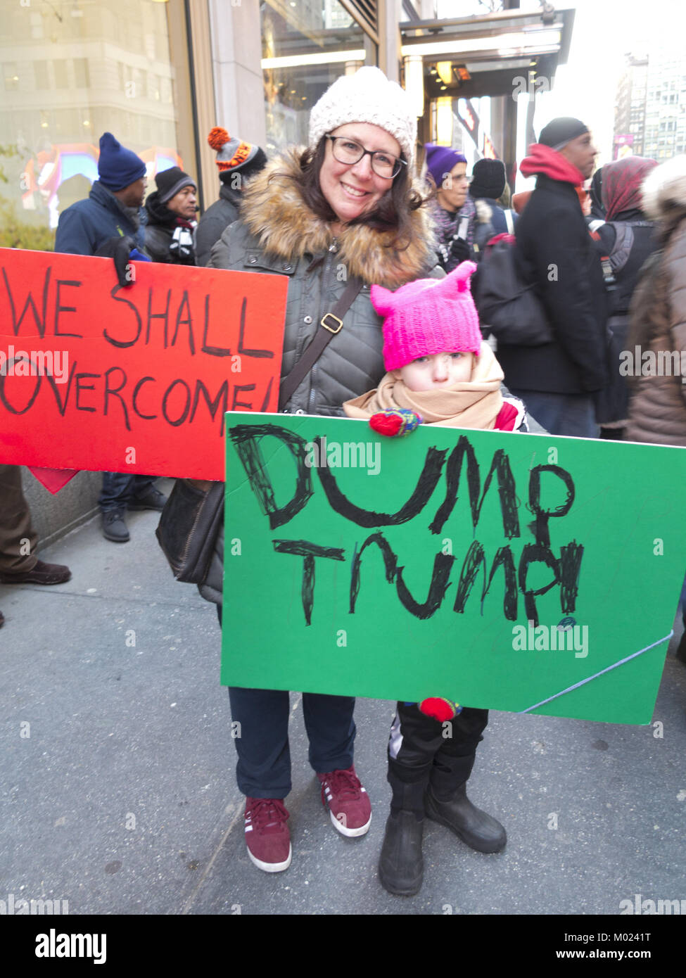 Rally Against Racism: Stand Up for Haiti and Africa in Times Square in NYC on Jan.15, 2018, Martin Luther King Day. Stock Photo