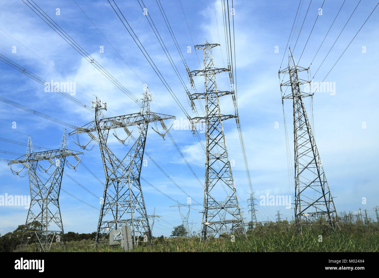 Australian Power lines and towers in Melbourne Victoria Australia Stock