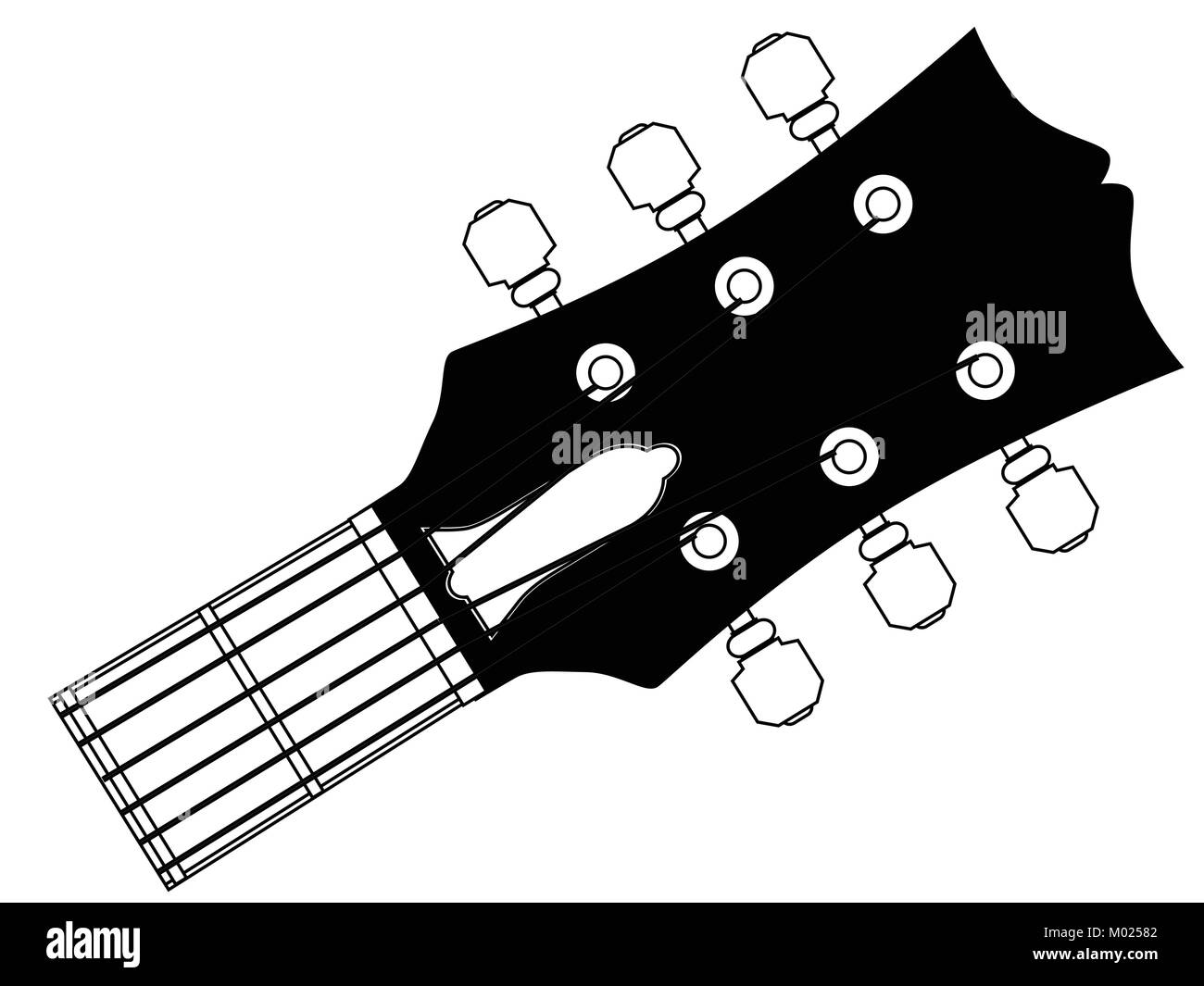 A traditional guitar headstock with strings and tuners. Stock Vector