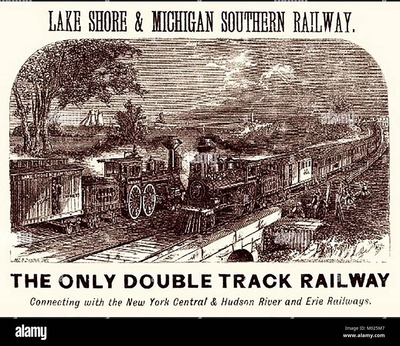 Lake Shore and Michigan Southern Railway 1876  - USA  - Advertisement showing trains on the double track  1876 Stock Photo
