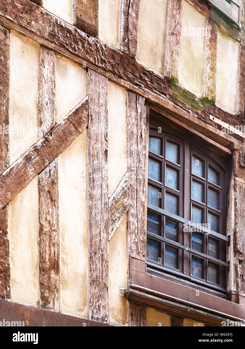 travel to France - window of old half-timbered house on street Rue Mole in Troyes city Stock Photo
