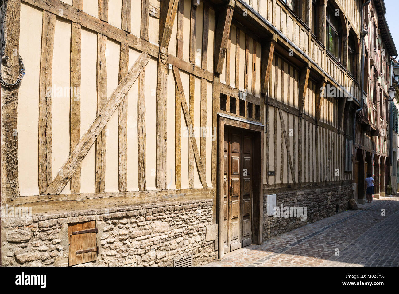 travel to France - facade of old half-timbered house on street Rue Larivey in Troyes city Stock Photo