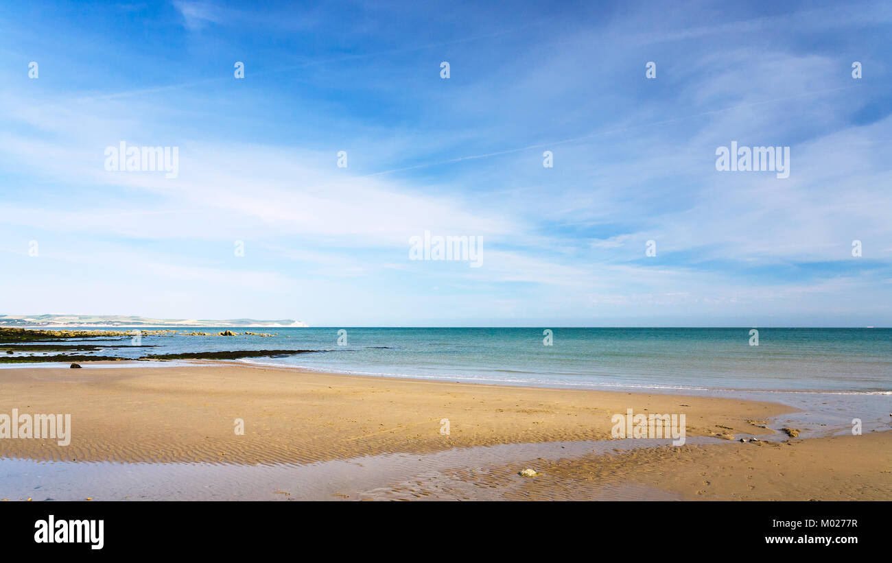 travel to France - sand beach of English channel near Cap Gris-Nez of Cote d'Opale district in Pas-de-Calais region of France in summer day Stock Photo