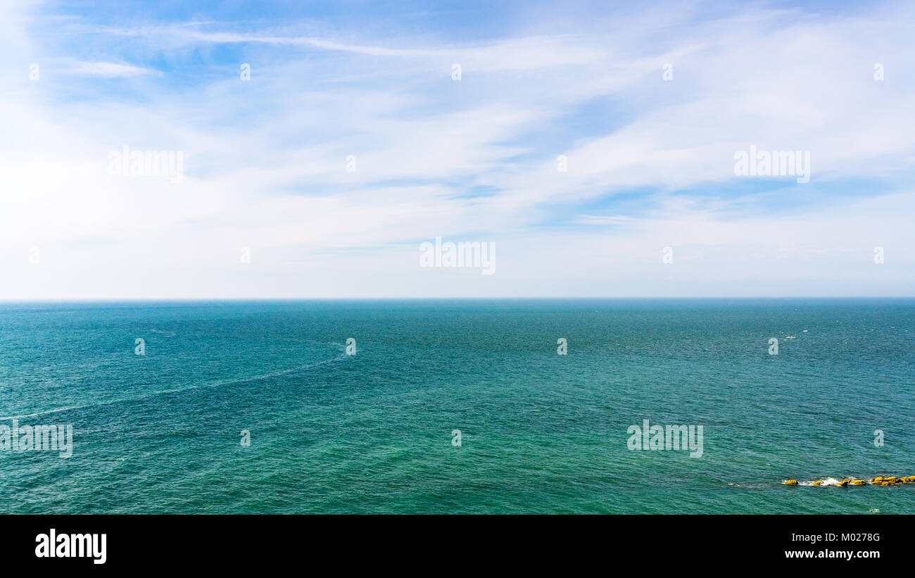 travel to France - panoramic view of English channel from Cap Gris-Nez in Cote d'Opale district in Pas-de-Calais region of France in summer day Stock Photo