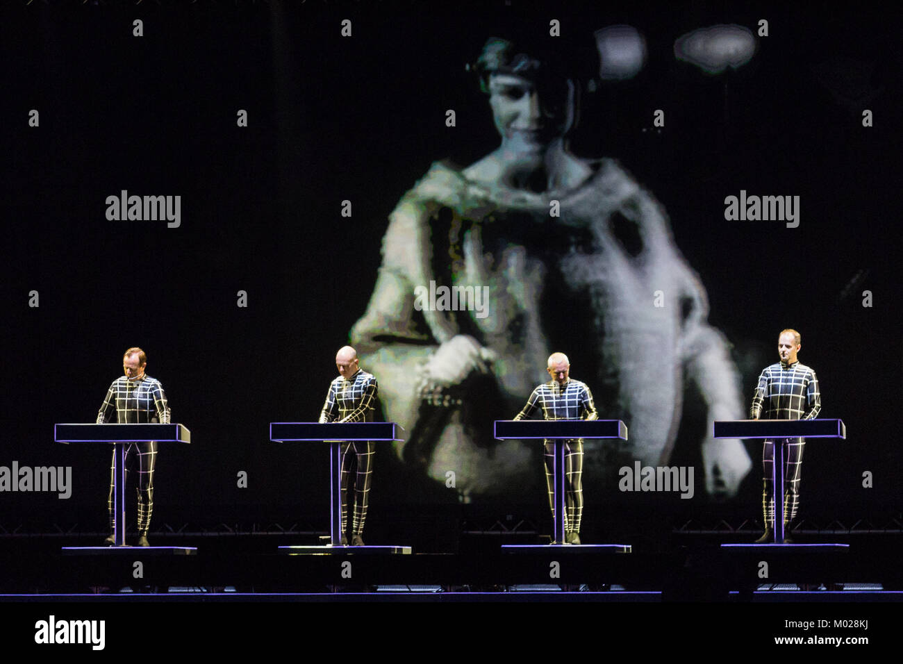 The legendary German electronic music band Kraftwerk performs a live 3D concert at the Danish