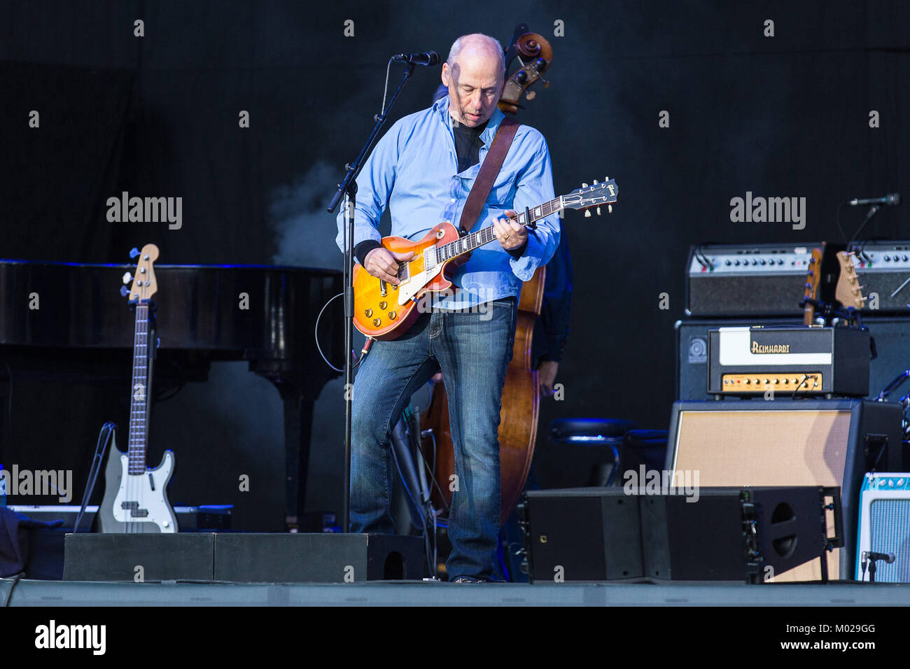The British singer, songwriter and blues-rock musician Mark Knopfler  performs a live concert at the Norwegian music festival Norwegian Wood  2015. Mark Knopfler is also known as the lead singer for the