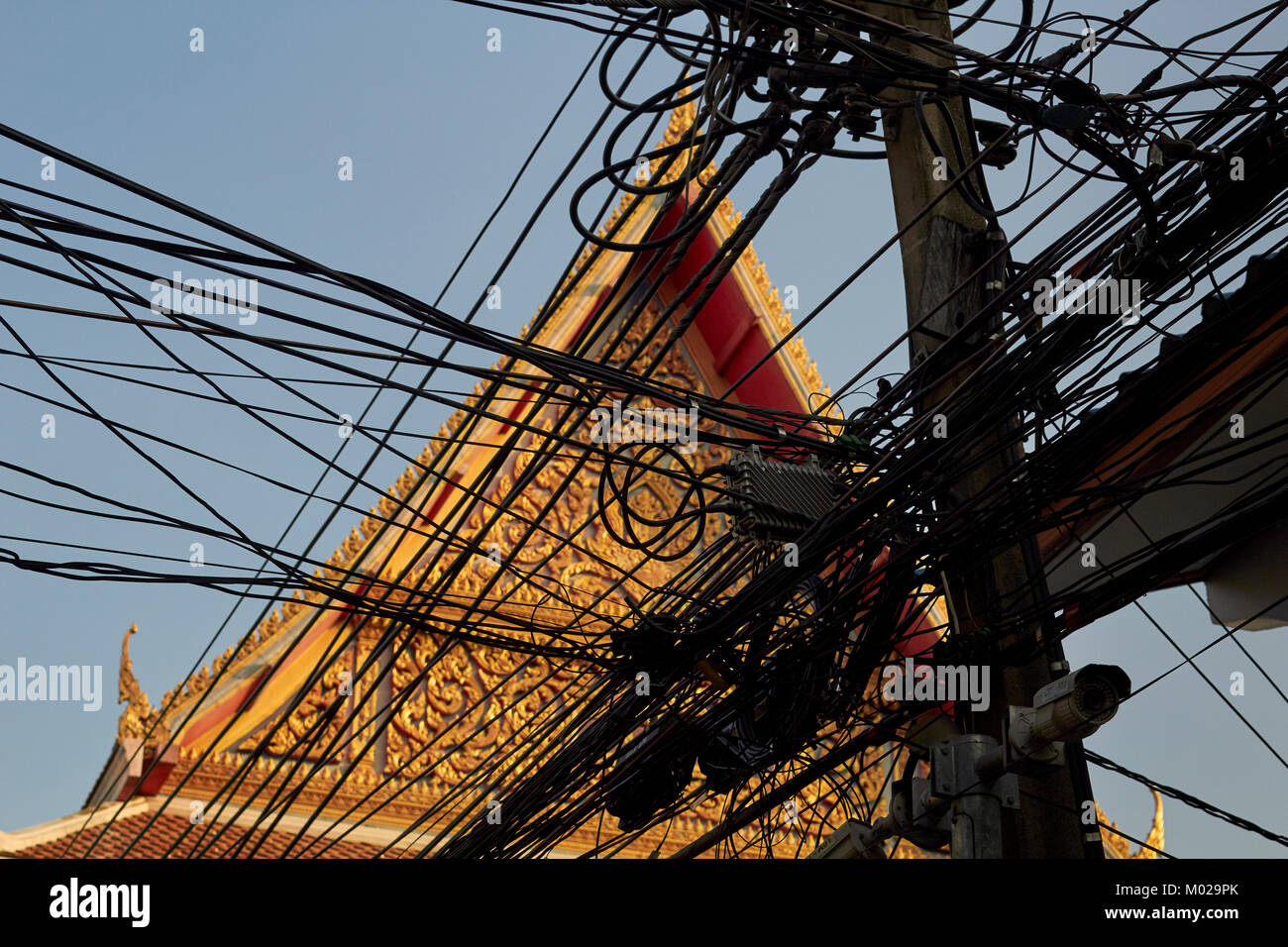 overhead utility lines, Bangkok, Thailand Stock Photo