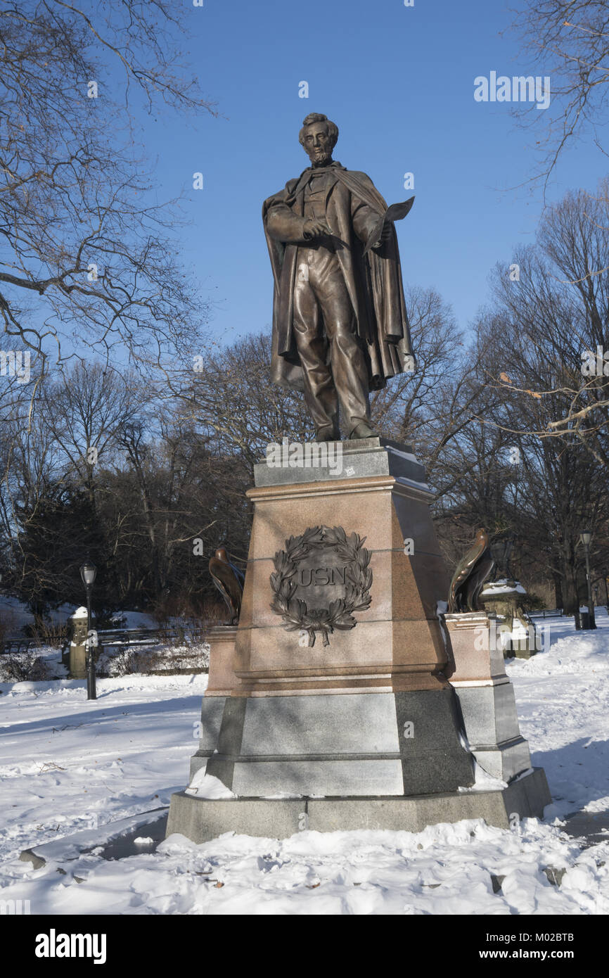 Statue of Abraham Lincoln by Henry Kirke Brown, originally dedicated October 21, 1869 sits in Prospect Park, Brooklyn, NY. Stock Photo