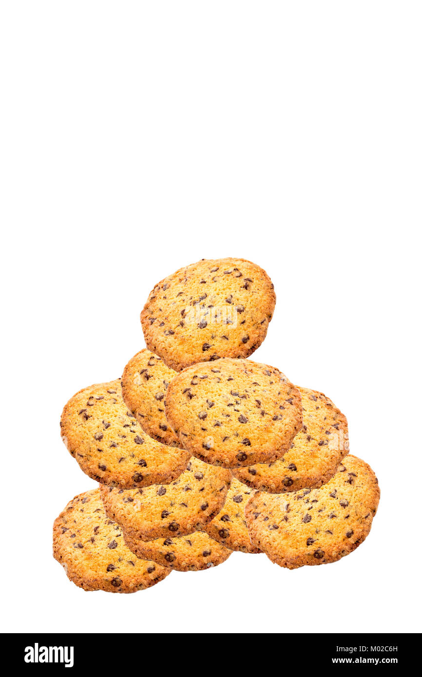 Stack of chocolate chip cookies isolated on a white background. Stock Photo