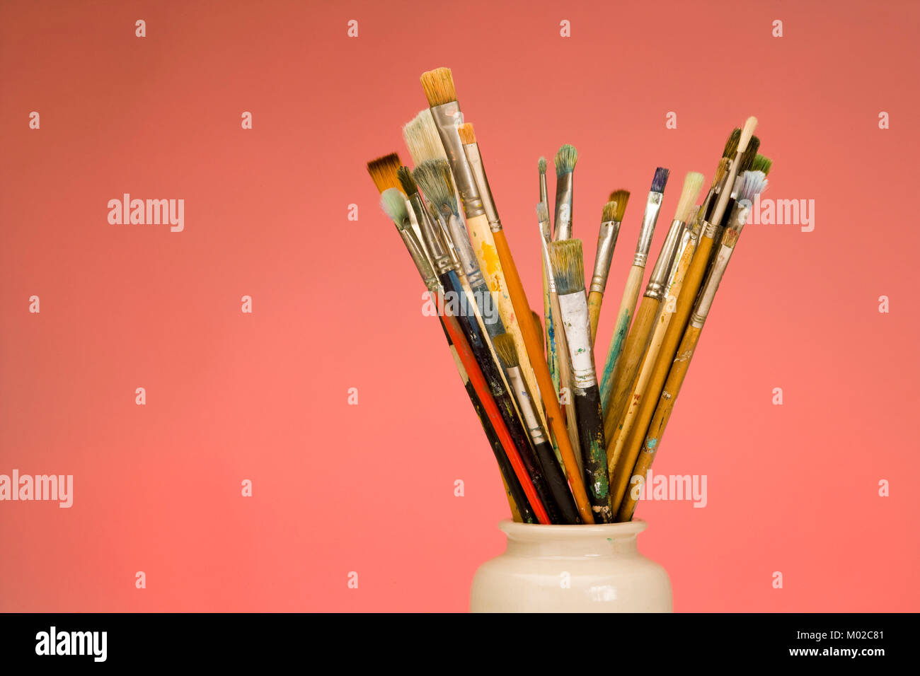 Artists paint brushes in a pot Stock Photo