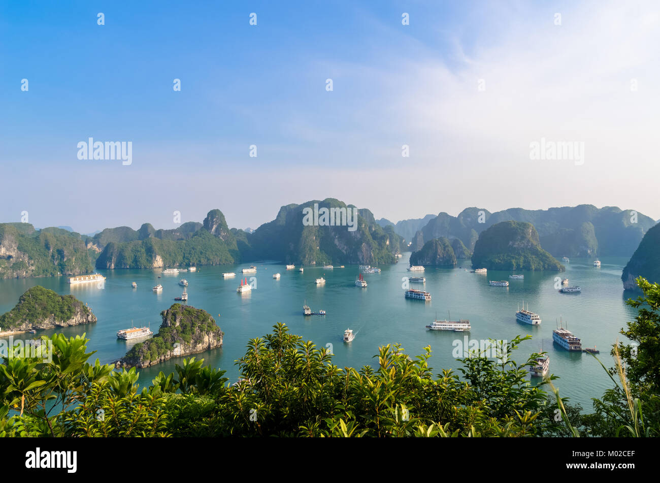 Beautiful Halong Bay landscape view from the Ti Top Island. Halong Bay is the UNESCO World Heritage Site. Stock Photo