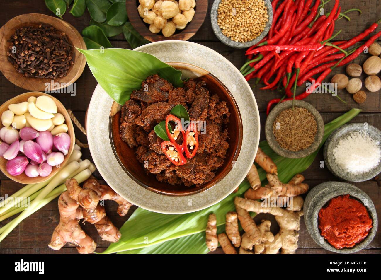 Rendang Padang, the Traditional Spicy Beef Stew from Padang, West Sumatra Stock Photo