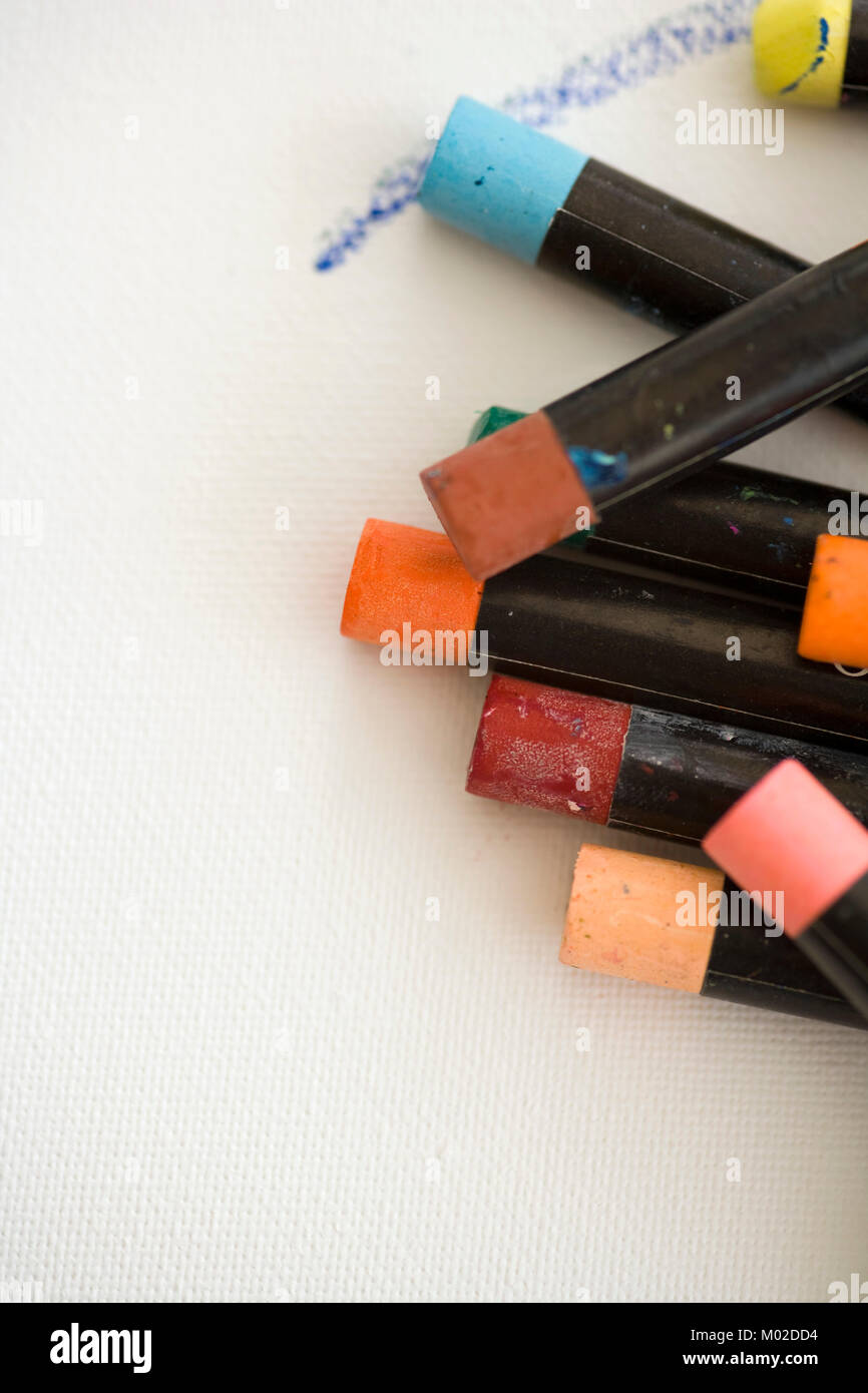 Oil Pastels Crayons Colorful Picking Art Drawing on Wood Table. Stock Image  - Image of crayon, creativity: 92285195