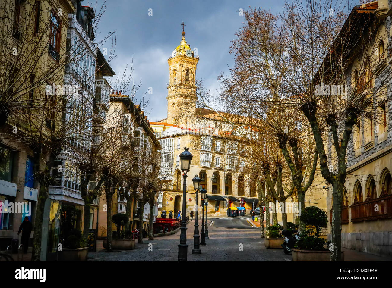 Vitoria, Spain - January 12, 2018: City view in central street of Vitoria. Vitoria-Gasteiz is the capital of the Autonomous Community of the Basque Co Stock Photo
